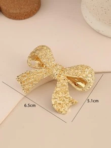 1个简约金属质感蝴蝶结弹簧发夹，百搭甜美，适合扎马尾辫，皇家金色头饰，情人节发夹，爪夹，发卡，蝴蝶结，可爱，发饰，发夹 - 金色 - 查看 2