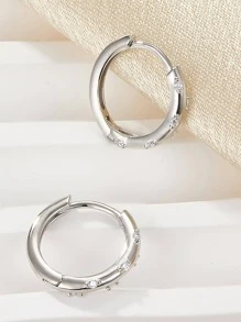 Newsoul 方晶鋯石裝飾銀圓耳環 - 銀色 - 查看 3