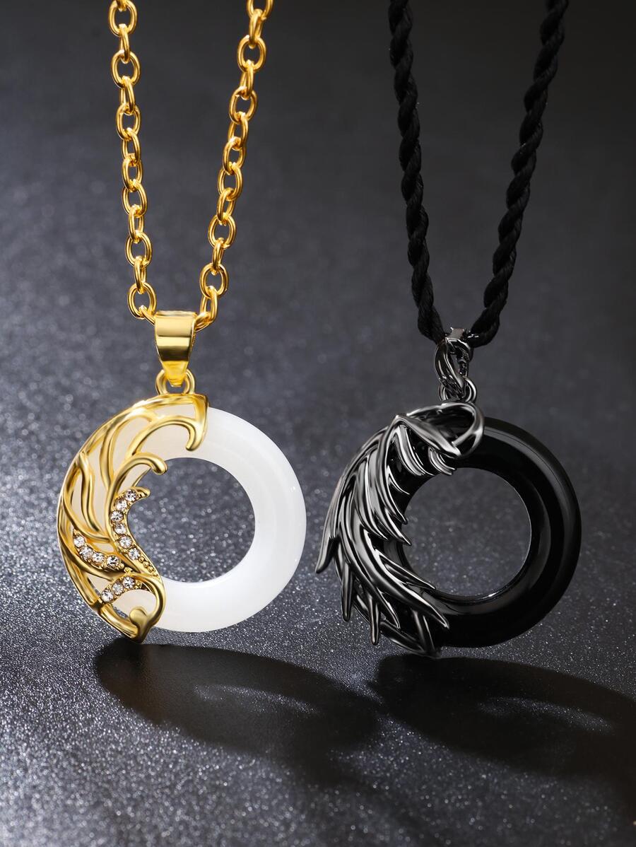 男士2入組/套情侶圓形吊飾項鍊,適用於首飾類禮品和派對