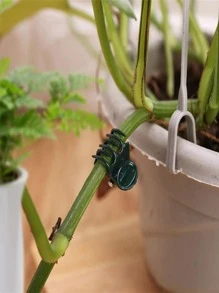 50 piezas Clips de soporte de plantas de plástico Clip de tallo de orquídea para soporte de vid verduras flor atado paquete rama herramienta de sujeción de jardín - Verde Oscuro - Ver 4