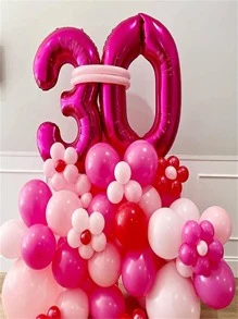 1 pieza número diseño decorativo 40 pulgadas rosado de color metálico globo para de fiesta de cumpleaños - Rosa Fucsia - Ver 4