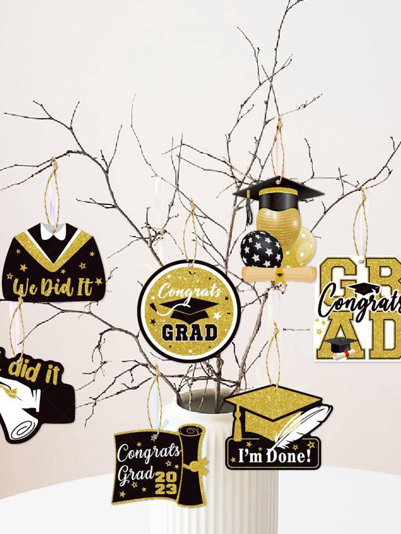 9 piezas Guirnalda graduación fiesta decorativo espiral - Dorado - Ver 1