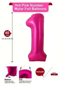 1 pieza número diseño decorativo 40 pulgadas rosado de color metálico globo para de fiesta de cumpleaños - Rosa Fucsia - Ver 2
