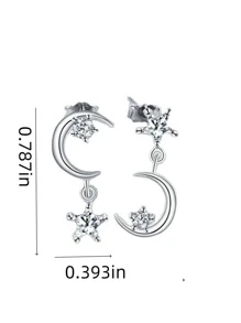 Rhinestone Decor Moon & Star Drop Earrings - Silver - View 3