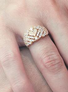 1入組吊墜方晶鋯石戒指適合女士適合婚禮訂婚週年慶派對首飾類情人節 - 金黃色 - 查看 5