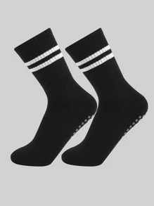 1pair Striped Yoga Athletic Socks - Black - View 1