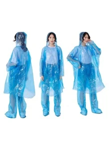 1pc Simple Blue Thick Disposable Raincoat, Dust Proof PE Portable Raincoat For Household - Blue - View 1