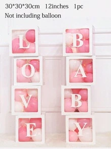 1pc Letter Graphic Transparent Balloon Box, Paper Silver Balloon Decorative Box For Household - Silver - View 5