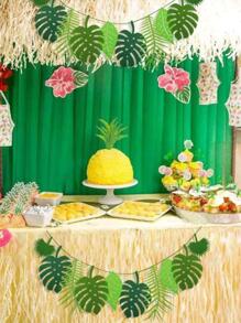 1入組無紡布龜背竹葉橫幅夏季夏威夷派對掛花環、生日婚禮派對裝飾、場景裝飾、房間裝飾、生日派對用品、主題派對裝飾 - 綠色 - 查看 2