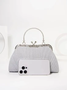 China Bags Metallic Hand Bags.Rhinestones Glitter With Top Handle Evening Bags, Silver Bag for Wedding Party - Silver - View 5