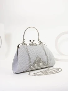 China Bags Metallic Hand Bags.Rhinestones Glitter With Top Handle Evening Bags, Silver Bag for Wedding Party - Silver - View 3