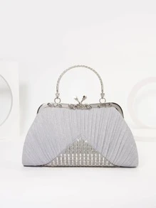 China Bags Metallic Hand Bags.Rhinestones Glitter With Top Handle Evening Bags, Silver Bag for Wedding Party - Silver - View 2