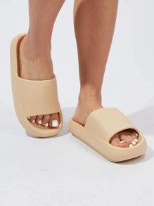Women's Summer Casual Bathroom Cloud Slippers Indoor And Outdoor Soft & Comfortable Thick Sole Shock Absorbing Cloud Sandals - 卡其色 - 查看 5
