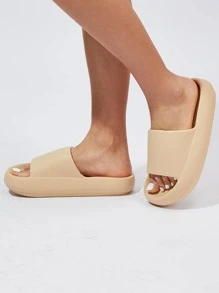 Women's Summer Casual Bathroom Cloud Slippers Indoor And Outdoor Soft & Comfortable Thick Sole Shock Absorbing Cloud Sandals - 卡其色 - 查看 3