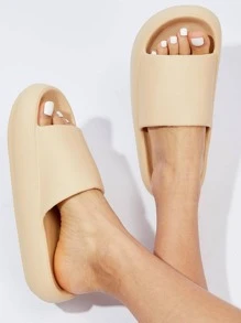 Women's Summer Casual Bathroom Cloud Slippers Indoor And Outdoor Soft & Comfortable Thick Sole Shock Absorbing Cloud Sandals - 卡其色 - 查看 2