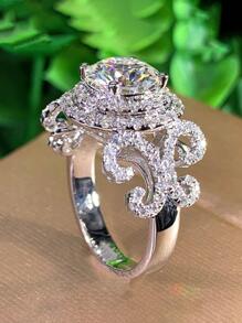 1 Chiếc Nhẫn Trang Trí Đính Đá Cubic Zirconia Quyến Rũ Cho Phụ Nữ Để Trang Trí Hàng Ngày - Bạc - Xem 3