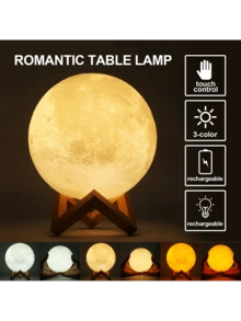 3D USB LED Night Lunar Light Printing Moon Lamp Moonlight Touch 3 Color Changing,USB Rechargeable, Moon Light Lamps for kids friends Lover Birthday Gifts - Multicolor - View 2