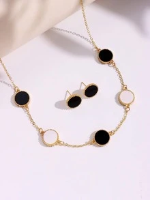 3 cái/bộ Bộ trang sức trang trí hình tròn Bộ trang sức bằng đồng - Đen và trắng - Xem 2
