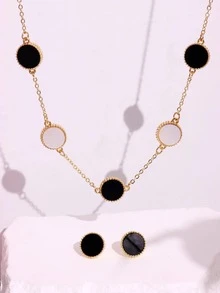 3 cái/bộ Bộ trang sức trang trí hình tròn Bộ trang sức bằng đồng - Đen và trắng - Xem 3