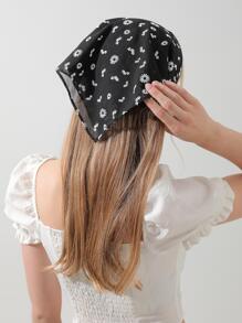 1 chiếc khăn choàng hoa họa tiết hoa cho phụ nữ ngoài trời - màu đen - Xem 1