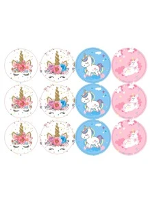 60 piezas Pegatina sello de caja de regalo con estampado de unicornio regalo moderno papel para fiesta - Multicolor - Ver 1