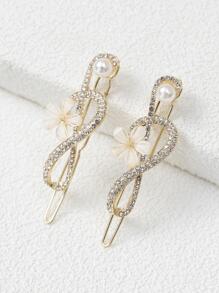 2 cái Phụ nữ Flower & Rhinestone & Faux Pearl Trang trí Kẹp tóc quyến rũ để trang trí - Vàng - Xem 1
