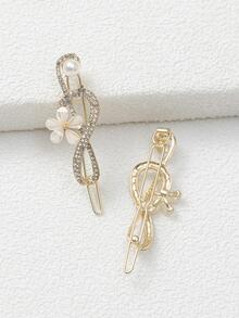 2 cái Phụ nữ Flower & Rhinestone & Faux Pearl Trang trí Kẹp tóc quyến rũ để trang trí - Vàng - Xem 2