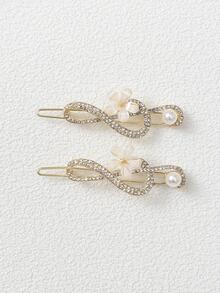 2 cái Phụ nữ Flower & Rhinestone & Faux Pearl Trang trí Kẹp tóc quyến rũ để trang trí - Vàng - Xem 3