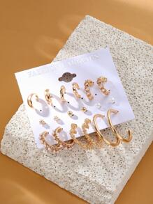 9對/組假珍珠和立方氧化鋯裝飾耳環