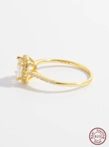 Vaerine 鋯石裝飾銀戒指,適用於婚禮訂婚新娘珠寶 - 金色 - 查看 3