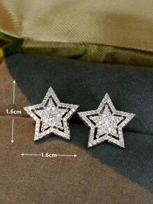 方晶鋯石星形裝飾耳釘 - 銀色 - 查看 6