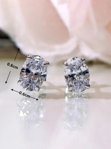 1 Pair Elegant Cubic Zirconia Stud Earrings, Suitable For Women, Ideal For Weddings, Engagements, Anniversaries, Parties, Valentine's Day And Other Occasions - Silver - View 7