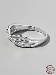 立方氧化鋯裝飾銀質婚戒,適用於女性新娘婚禮精品珠寶婚約 - 銀色 - 查看 2