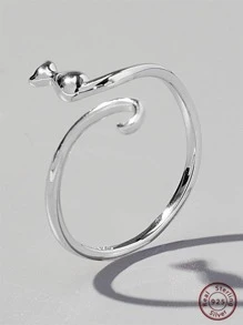 Vaerine 1 pieza Anillo de plata de ley 925 con diseño de gato natural, creativo, lindo, romántico y elegante, un regalo para hombres y mujeres para expresar encanto - Plateado - Ver 2