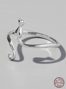 Vaerine 1 pieza Anillo de plata de ley 925 con diseño de gato natural, creativo, lindo, romántico y elegante, un regalo para hombres y mujeres para expresar encanto - Plateado - Ver 3