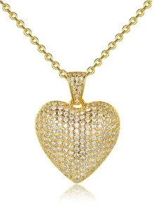 方晶鋯石愛心掛飾項鍊 - 金黃色 - 查看 2