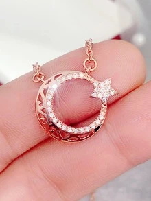 1 件时尚方晶锆石项链吊坠女士情人节礼物婚礼订婚周年派对珠宝 - 玫瑰金 - 查看 3