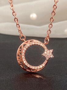 1 件时尚方晶锆石项链吊坠女士情人节礼物婚礼订婚周年派对珠宝 - 玫瑰金 - 查看 1