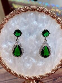 1 Cặp Hoa tai thả Cubic Zirconia tuyệt đẹp dành cho phụ nữ dùng làm đồ trang sức dự tiệc kỷ niệm ngày cưới đính hôn Quà tặng ngày lễ tình nhân - màu xanh lá - Xem 5