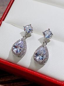 1 对华丽方晶锆石耳坠，适合女士结婚订婚周年派对珠宝情人节礼物