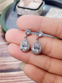 1 对华丽方晶锆石耳坠，适合女士结婚订婚周年派对珠宝情人节礼物