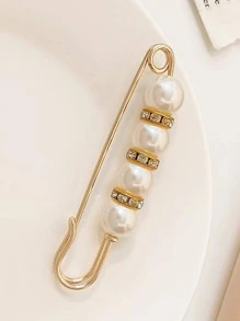 1pc Women Rhinestone & Faux Pearl Decor Fashionable Scarf Pin For Gift,Pearl Brooch Pins Sweater Shawl Clips Faux Pearl Rhinestones Collar Safety Pin for Women Girls Clothing Dresses Decoration Accessories - White - View 3