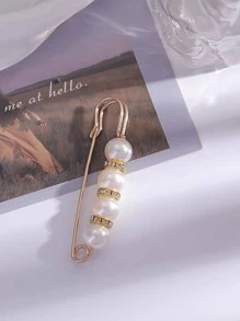 1pc Women Rhinestone & Faux Pearl Decor Fashionable Scarf Pin For Gift,Pearl Brooch Pins Sweater Shawl Clips Faux Pearl Rhinestones Collar Safety Pin for Women Girls Clothing Dresses Decoration Accessories - White - View 1