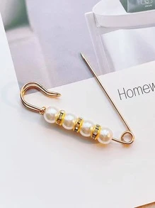 1pc Women Rhinestone & Faux Pearl Decor Fashionable Scarf Pin For Gift,Pearl Brooch Pins Sweater Shawl Clips Faux Pearl Rhinestones Collar Safety Pin for Women Girls Clothing Dresses Decoration Accessories - White - View 2