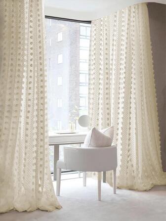 Pom Pom Decor Single Sheer Panel Curtain