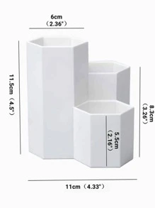 1pc Solid Color Hexagon Design Pen Holder, Simple Multi-Grid Desktop Stationery Storage Box For Office, Student Stationery Storage,Back To School,School Supplies - White - View 4