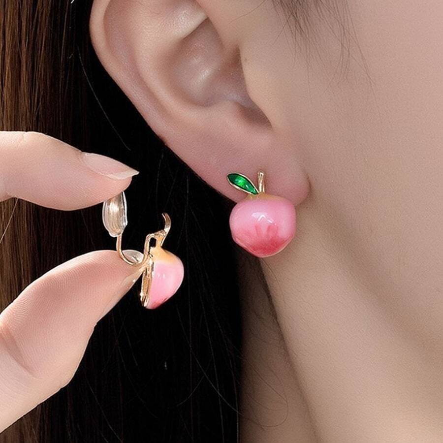 1 Đôi Thời Trang Hợp Kim Kẽm Đào Trang Trí Vòng Đeo Tai Cho Nữ Cho Món Quà Sinh Nhật - Hồng - Xem 1