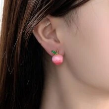 1 Đôi Thời Trang Hợp Kim Kẽm Đào Trang Trí Vòng Đeo Tai Cho Nữ Cho Món Quà Sinh Nhật - Hồng - Xem 3