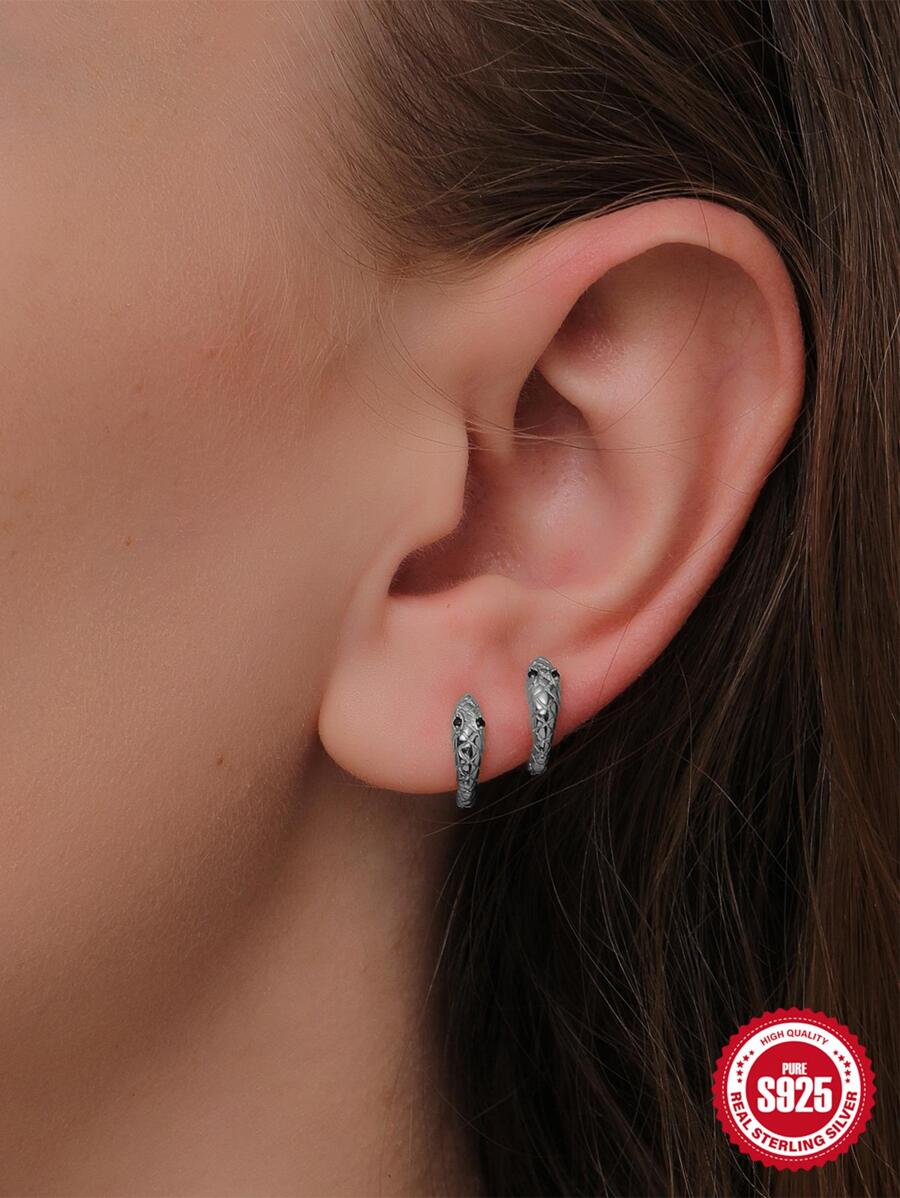 Đá Cubic Zirconia Trang Trí Con Rắn Thiết Kế Bạc Đôi Khuyên Tai Vòng Cho Nữ Cưới Cô Dâu Trang Sức Viễn Chí Bảo - Bạc - Xem 1