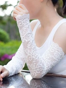 1 cặp tay áo thêu hoa thời trang cho nữ khi đi du lịch ngoài trời - trắng - Xem 2